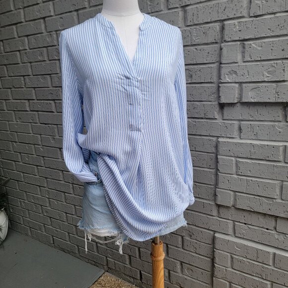 H&M Womens Blue and White Striped Tunic Size 2 100% Viscose - Picture 1 of 15
